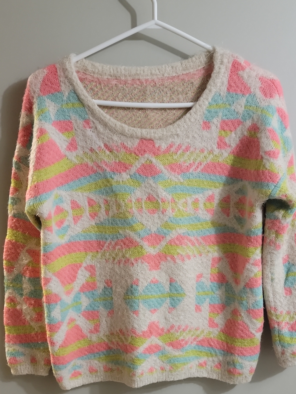 Handknit VINTAGE Mohair Multicolor Women's Sweater - Cream, Pink & Blue ULTRA